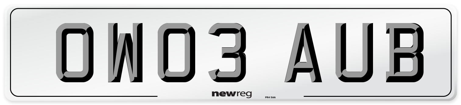 OW03 AUB Number Plate from New Reg